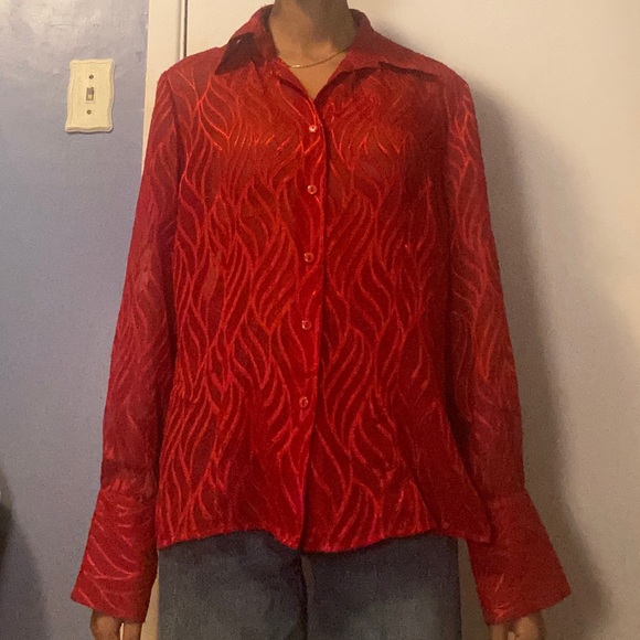 Vintage Sheer Red Women’s Button-Down - Picture 3 of 4